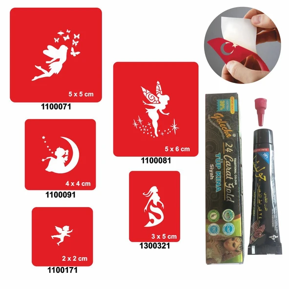 Peri Kızı Desenleri Kına ile Geçici Dövme Yapma Seti ürün görseli 1