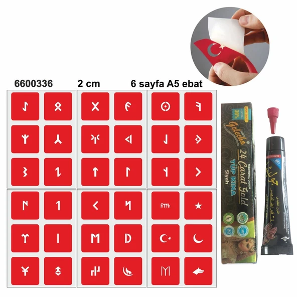 Göktürkçe Harfler Hint Kınası ile Geçici Dövme Yapma Seti ürün görseli 1