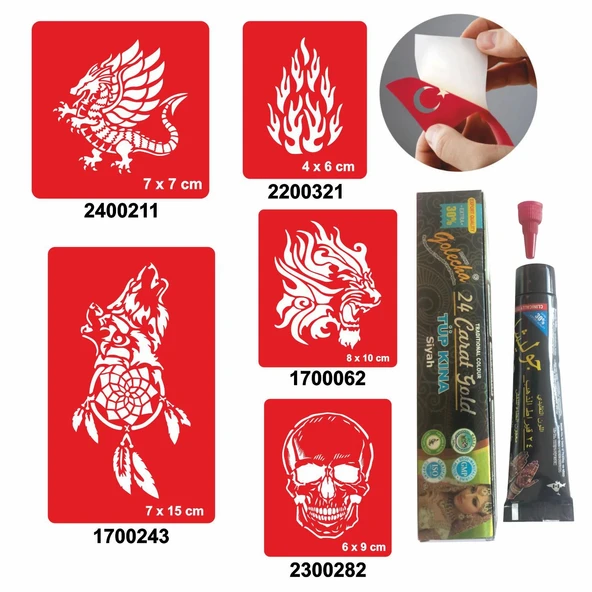 Vahşi Alev Desenleri Hint Kınası ile Geçici Dövme Yapma Seti ürün görseli 1