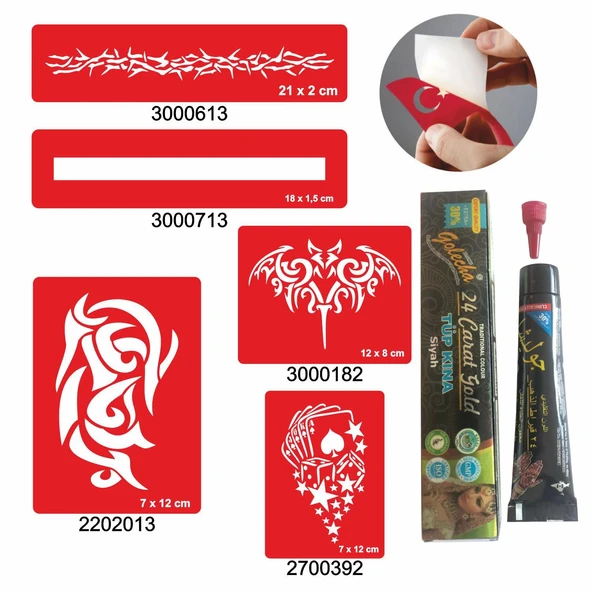 Tribal Zincir Desenleri Hint Kınası ile Geçici Dövme Yapma Seti ürün görseli 1