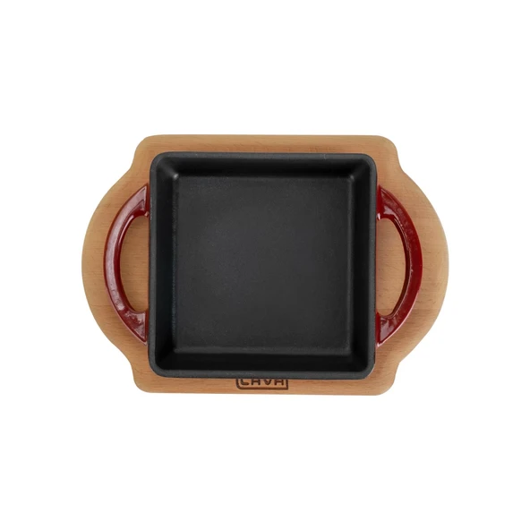 Lava Döküm Kare Sahan Döküm Demir Yekpare Çift Kulplu Kayın Servis Ahşabı Ölçü 12x12cm.-Bordo - Resim 3