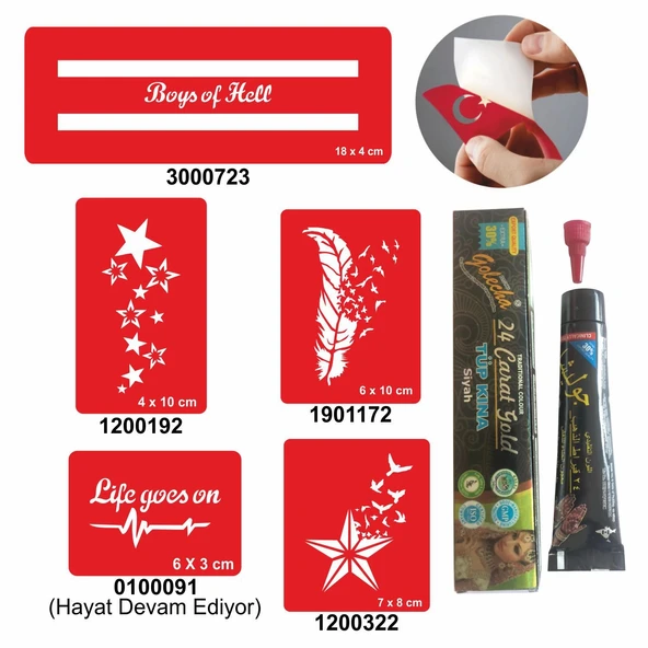 Yıldız Şerit Desenleri Hint Kınası ile Geçici Dövme Yapma Seti ürün görseli 1