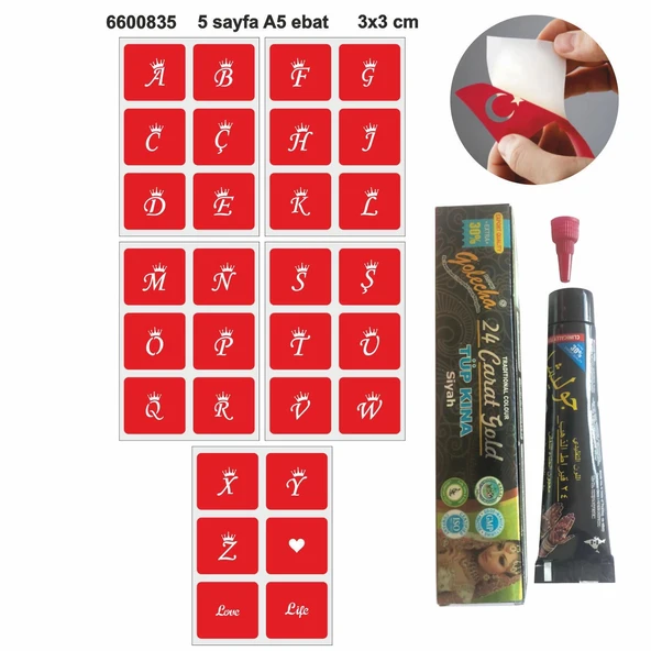 Taçlı Harfler Hint Kınası ile Geçici Dövme Yapma Seti ürün görseli 1