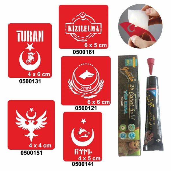 Türkçülük Sembolleri  Hint Kınası ile Geçici Dövme Yapma Seti ürün görseli 1