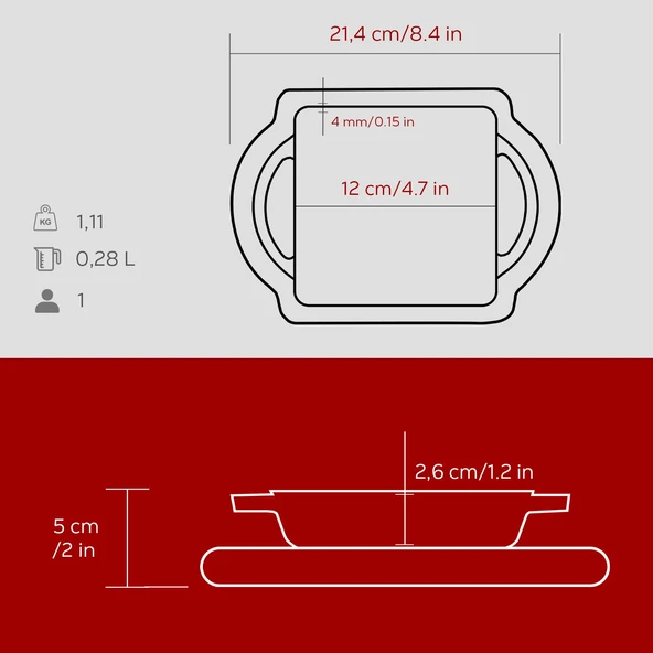 Lava Döküm Kare Sahan Döküm Demir Yekpare Çift Kulplu Kayın Servis Ahşabı Ölçü 12x12cm.-Bordo - Resim 5