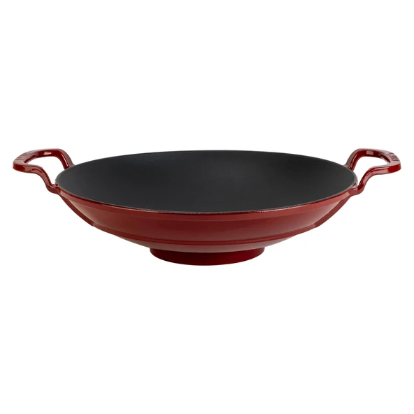 Lava Döküm Yuvarlak Wok Döküm Demir Yekpare Çift Kulplu Çap(Ø)38cm.-Bordo - 1
