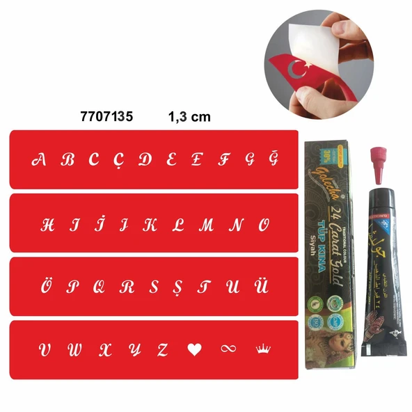 Alfabe Şerit Harfler Hint Kınası ile Geçici Dövme Yapma Seti ürün görseli 1