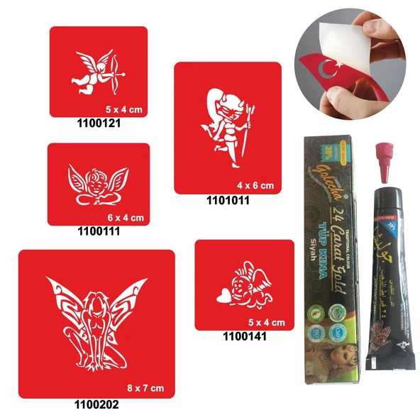 Melek ve Kanat Desenleri Kına ile Geçici Dövme Yapma Seti - 1