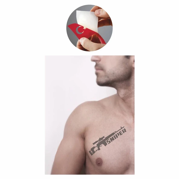 Sniper Silah  Tattoo Geçici Dövme Şablonları Kına Kalıpları - Resim 2