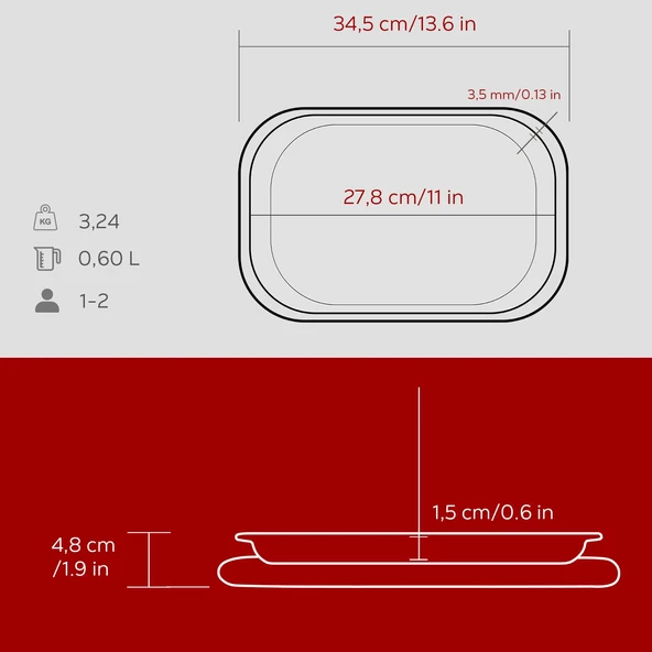 Lava Döküm Dikdörtgen Servis Tabağı ve Kayın Servis Ahşabı. Ölçü 32x20cm.-Bordo - Resim 5