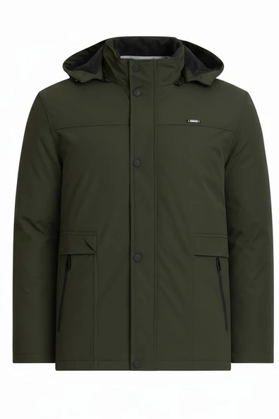 Erkek Yeşil %100 Su Ve Rüzgar Geçirmez Kürklü Çıkartılabilir Kapüşonlu Mont&Kaban ürün görseli 1