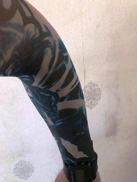 Çift Kol Giyilebilir Dövme Mavi Tribal Desenler Tattoo Sleeve ürün görseli 1