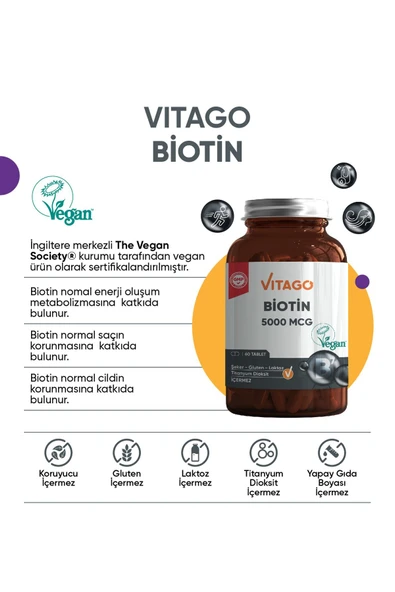 VİTAGO Premium Biotin 5000 Mcg 60 Tablet - 2