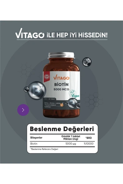 VİTAGO Premium Biotin 5000 Mcg 60 Tablet - 3