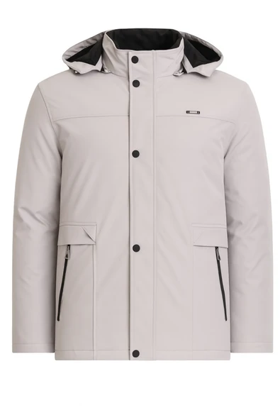 Erkek Beyaz %100 Su Ve Rüzgar Geçirmez Kürklü Çıkartılabilir Kapüşonlu Mont&Kaban ürün görseli 1