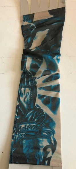 Çift Kol Giyilebilir Dövme Mavi Tribal Desenler Tattoo Sleeve - Resim 2