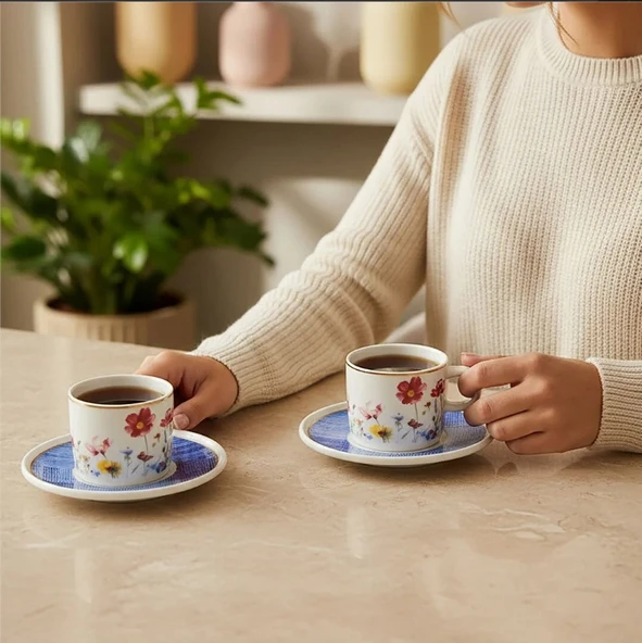 Güral Porselen Mental 4 Parça Çay Fincan Takımı 6709 Mavi - 3