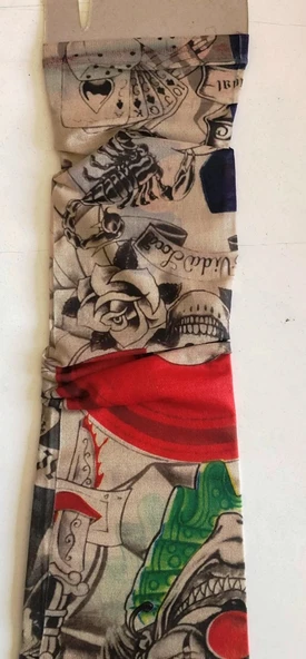 Çift Kol Giyilebilir Dövme Kuru Kafacı Desenler Tattoo Sleeve - Resim 2