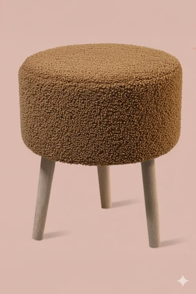 3 Ayaklı Mini Puf - Kahverengi Teddy Peluş Kumaşlı Mini Tabure ürün görseli