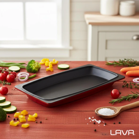 Lava Döküm Dikdörtgen Servis Tabağı Ölçü 30x15cm.-Bordo - Resim 7