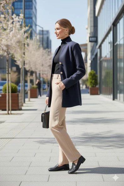 Tasarım Yaka Kısa Boy Kaşe Kaban - Resim 5