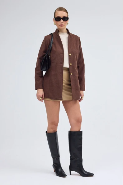 Tasarım Yaka Kısa Boy Kaşe Kaban