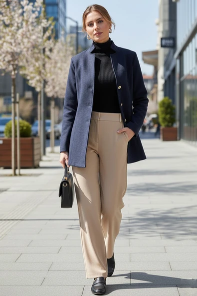 Tasarım Yaka Kısa Boy Kaşe Kaban - Resim 2