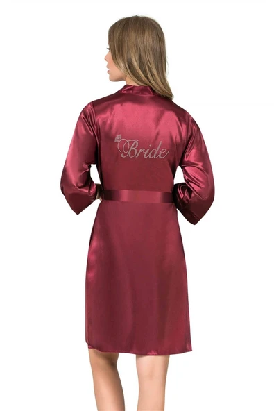 Arias Closet Bordo Kısa Saten Bride Sabahlık ürün görseli 1