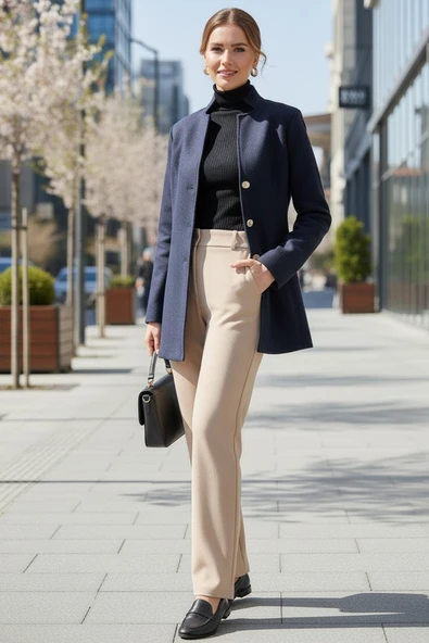 Tasarım Yaka Kısa Boy Kaşe Kaban - Resim 4