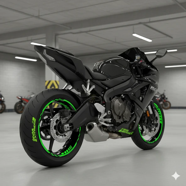 Çınar Extreme PRO Serisi Floresan Neon Yeşil Motor Jant Sticker Seti | 16"-17"-18" İç-Dış Jant Şerit Takımı | Suya ve Güneşe Dayanıklı