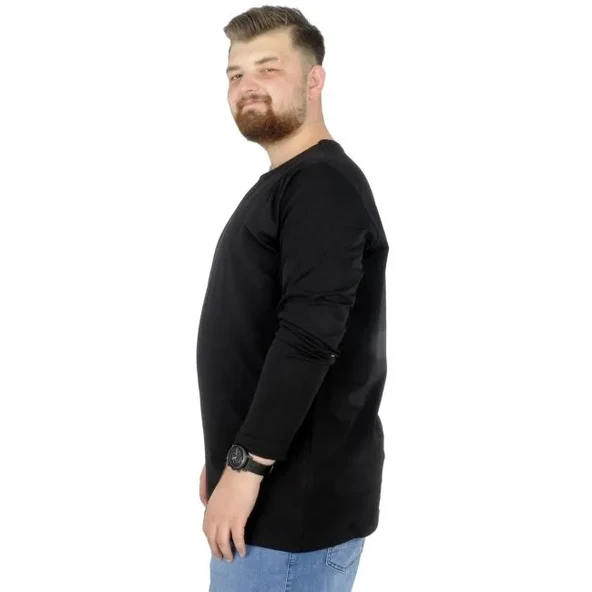 Büyük Beden Erkek Tshirt Likralı Bisiklet Yaka 20102 Siyah - 2