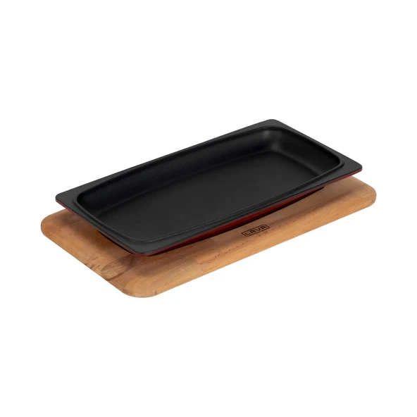 Lava Döküm Dikdörtgen Servis Tabağı ve Kayın Servis Ahşabı. Ölçü 30x15cm.-Bordo - 2