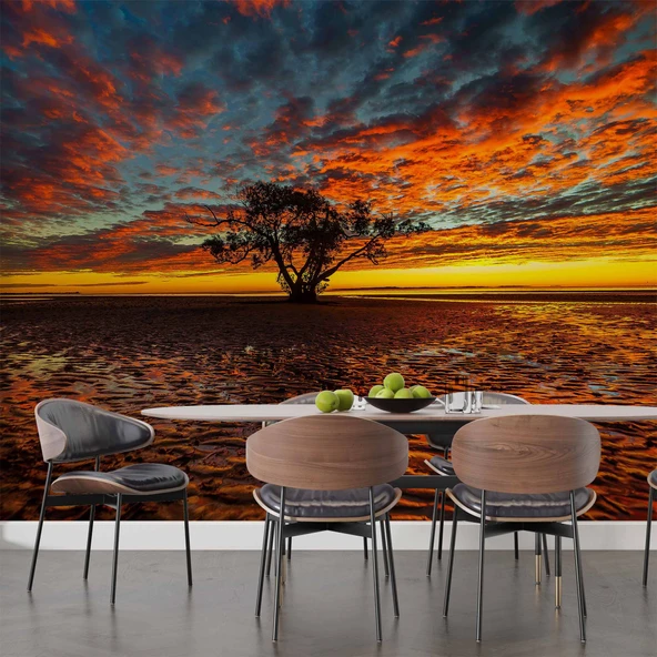 Bulut Ağaç Günbatımı Manzaralı Duvar Kağıdı - Resim 5