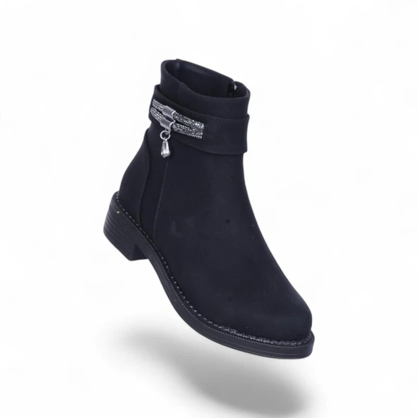 Alens A4 Siyah Nubuk Kadın Düz Bot ürün görseli 1