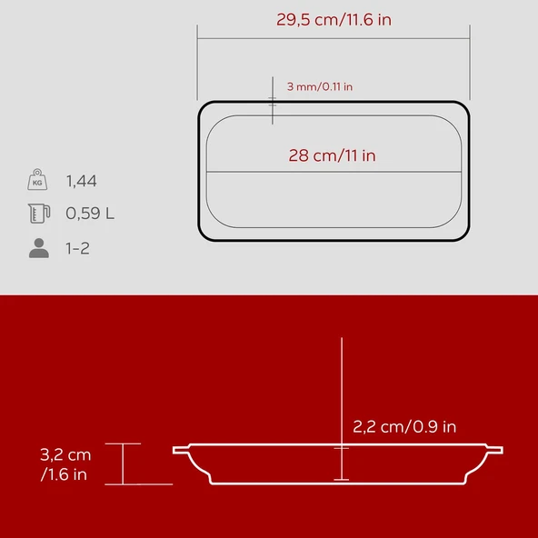 Lava Döküm Dikdörtgen Servis Tabağı Ölçü 30x15cm.-Bordo - Resim 5