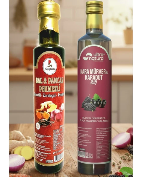 Bal & Pancar Pekmezli Zencefil-Zerdeçal-Propolis 350 gr, Karamürver ve Karadut Özü - 680gr İKİLİ KIŞ SETİ - 1