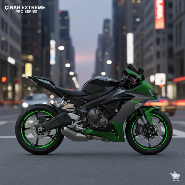 Çınar Extreme PRO Serisi Floresan Neon Yeşil Motor Jant Sticker Seti | 16"-17"-18" İç-Dış Jant Şerit Takımı | Suya ve Güneşe Dayanıklı - 3