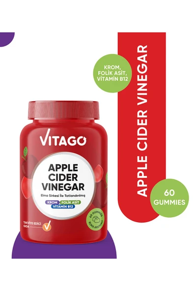 VİTAGO AppleCiderVinegarElma Sirkesi İleTatlandırılmış Krom B12 VitaminiFolik Asit60AdetÇiğnenebilirGummies ürün görseli