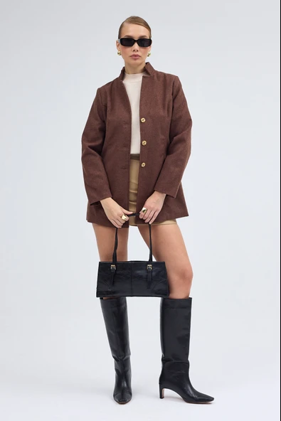 Tasarım Yaka Kısa Boy Kaşe Kaban - 4