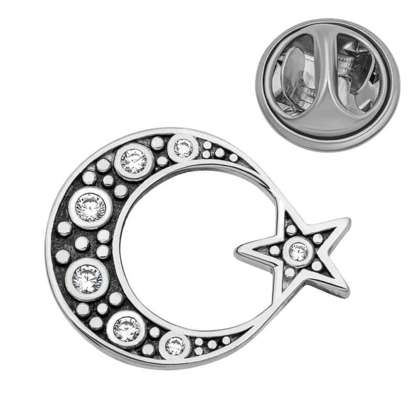 925 Ayar Gümüş Ay Yıldız Rozet T8668 (7474) - 1