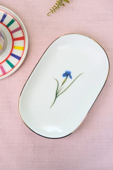 Tabak Evi Porselen Natura İris Altın Yaldızlı Oval Kayık Tabak 27,50x17,50x3cm Tekli - Resim 3