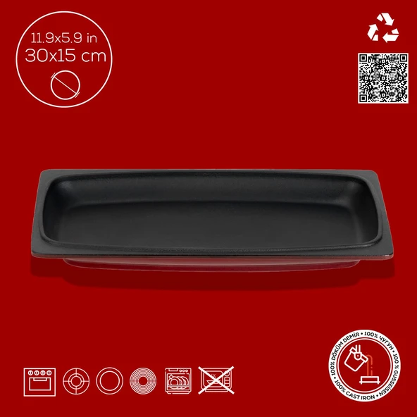 Lava Döküm Dikdörtgen Servis Tabağı Ölçü 30x15cm.-Bordo - Resim 4