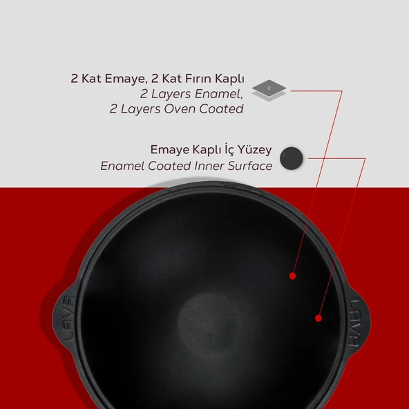 Lava Döküm Yuvarlak Cam Kapaklı Özbek Kazanı / Tencere. Döküm Demir Yekpare Kulplu Çap(Ø)30 cm.-Bordo - Resim 6