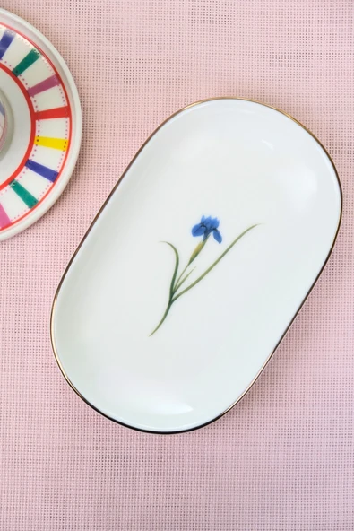 Tabak Evi Porselen Natura İris Altın Yaldızlı Oval Kayık Tabak 27,50x17,50x3cm Tekli - Resim 2