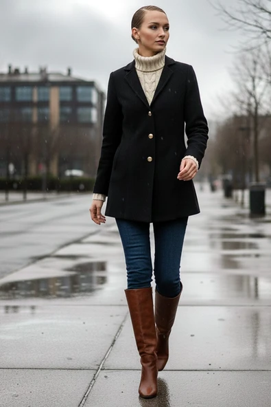 Tasarım Yaka Kısa Boy Kaşe Kaban - Resim 3