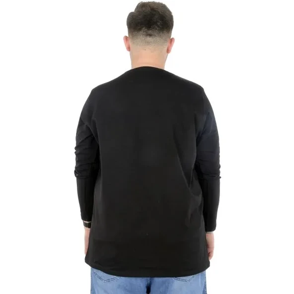 Büyük Beden Erkek Tshirt Likralı Bisiklet Yaka 20102 Siyah - 3