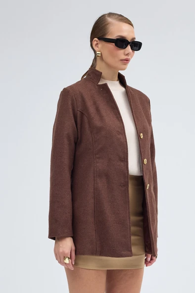 Tasarım Yaka Kısa Boy Kaşe Kaban - 7