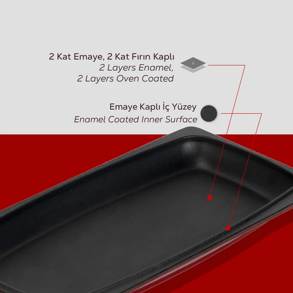 Lava Döküm Dikdörtgen Servis Tabağı Ölçü 30x15cm.-Bordo - Resim 6