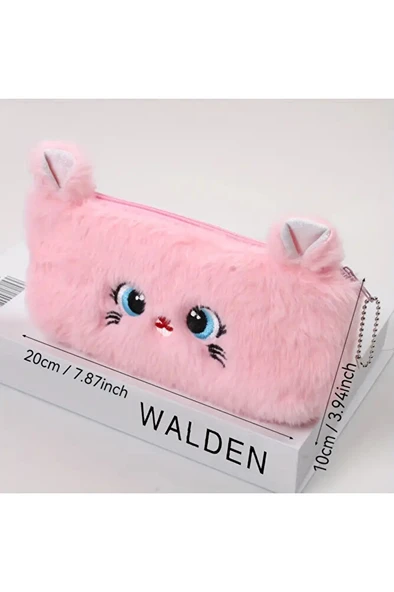 Süper Sevimli Kedi Figürlü Peluş Kalemlik Kalem Kutusu İthal - 3