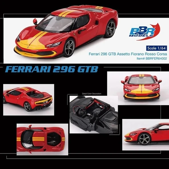 BBR 1:64 Ferrari 296 GTB Rosso Corsa Assetto Fiorano - Resim 4